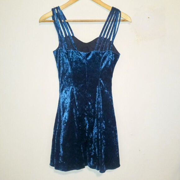 Vintage All That Jazz Crushed Velvet Dress-Small-Skater-Lined-Strappy-Navy-Y2K - Picture 5 of 8